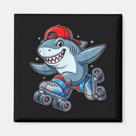 Funny Shark On Roller Skates Cute Cool Skater Anim Magneet (Voorkant)