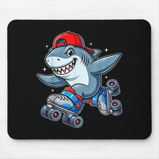 Funny Shark On Roller Skates Cute Cool Skater Anim Muismat (Voorkant)