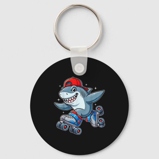 Funny Shark On Roller Skates Cute Cool Skater Anim Sleutelhanger (Voorkant)