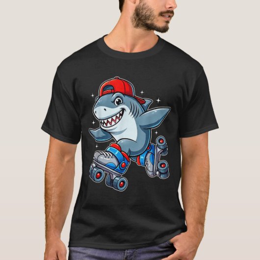 Funny Shark On Roller Skates Cute Cool Skater Anim T-shirt (Voorkant)