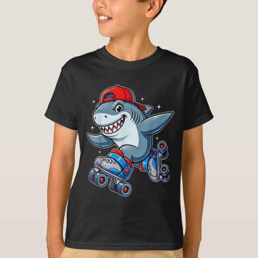 Funny Shark On Roller Skates Cute Cool Skater Anim T-shirt (Voorkant)