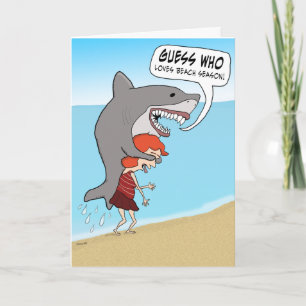 Funny Shark op Beach Birthday Card Kaart