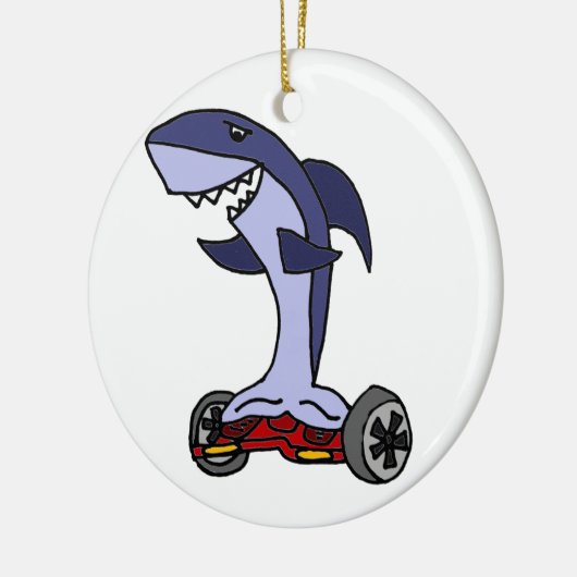 Funny Shark op Red Hoverboard Keramisch Ornament (Links)