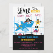 Funny Shark Pirate Birthday Party Invitation Kaart (Voorkant)