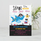 Funny Shark Pirate Birthday Party Invitation Kaart (Staand voorkant)