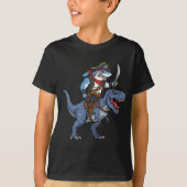 Funny Shark Pirate Riding Dinosaur T Rex T-shirt (Voorkant)