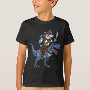 Funny Shark Pirate Riding Dinosaur T Rex T-shirt