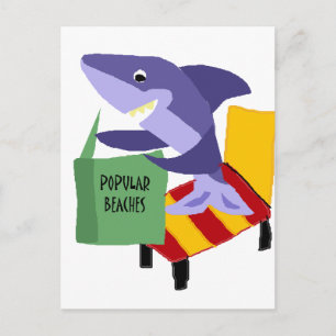Funny Shark Reading Book over Populaire stranden Briefkaart