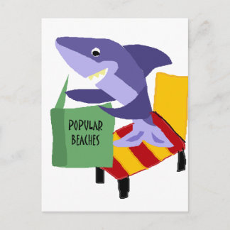 Funny Shark Reading Book over Populaire stranden Briefkaart