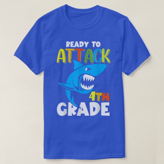 Funny Shark Ready to Attack 4th Grade First Day of T-shirt (Design voorkant)