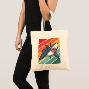 Funny Shark Retro Sunset Vacation Canvas tas