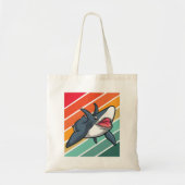 Funny Shark Retro Sunset Vacation Canvas tas (Voorkant)