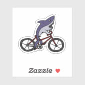 Funny Shark Riding Bicycle Cartoon Sticker (Vel)