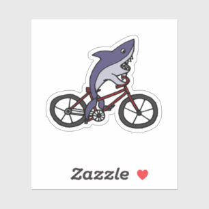 Funny Shark Riding Bicycle Cartoon Sticker