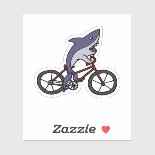 Funny Shark Riding Bicycle Cartoon Sticker (Vel)