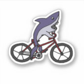Funny Shark Riding Bicycle Cartoon Sticker (Voorkant)