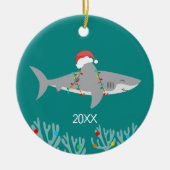 Funny Shark Round-kerstversiering Keramisch Ornament (Voorkant)