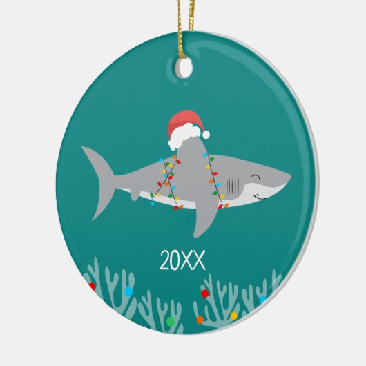 Funny Shark Round-kerstversiering Keramisch Ornament (Links)