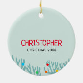 Funny Shark Round Ornaming met naam Keramisch Ornament (Achterkant)