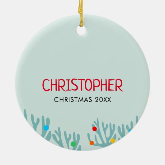 Funny Shark Round Ornaming met naam Keramisch Ornament (Achterkant)