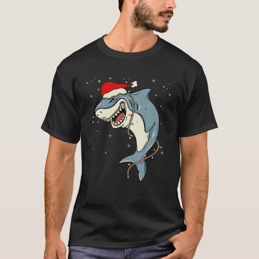 Funny Shark Santa Mannen Vrouwen Kinder Pajama T-shirt (Voorkant)