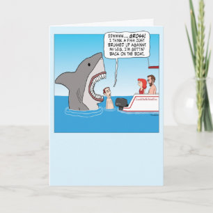 Funny Shark Sneaking Up on Swimmer Birthday Kaart