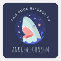 Funny Shark & Stars Navy Blue Nautical Bookplate