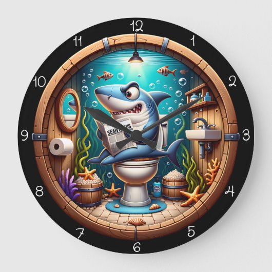 Funny Shark Toilet Grote Klok (Voorkant)