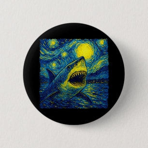 Funny Shark - Van Gogh Style - Sterrennacht Ronde Button 5,7 Cm