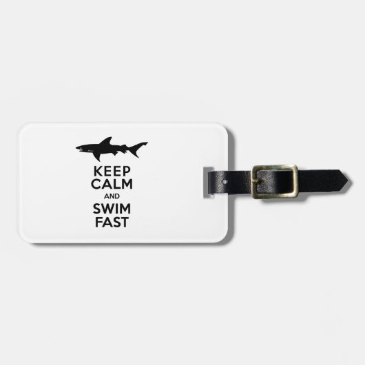 Funny Shark Warning - Houd kalm en snel zwemmen Bagagelabel (Voorkant horizontaal)