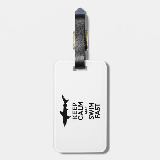 Funny Shark Warning - Houd kalm en snel zwemmen Bagagelabel (Achterkant verticaal)