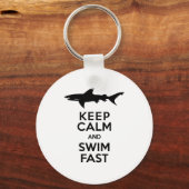 Funny Shark Warning - Houd kalm en snel zwemmen Sleutelhanger (Voorkant)