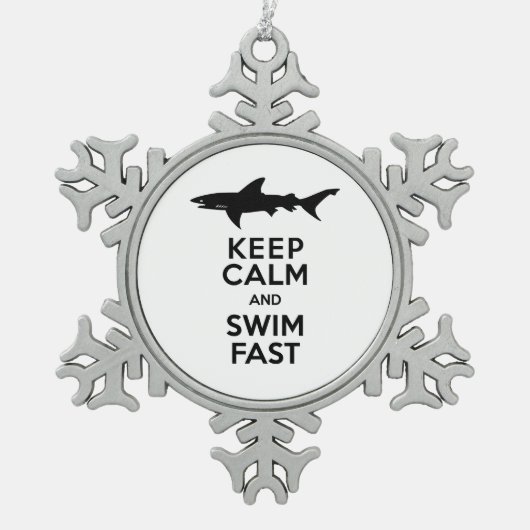Funny Shark Warning - Houd kalm en snel zwemmen Tin Sneeuwvlok Ornament (Voorkant)