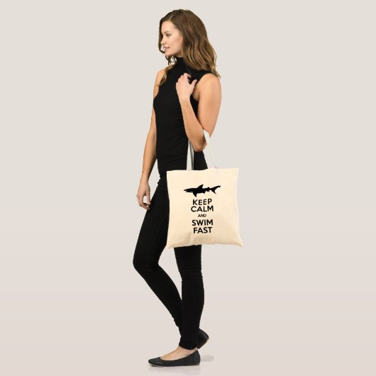Funny Shark Warning - Houd kalm en snel zwemmen Tote Bag (Voorkant (model))
