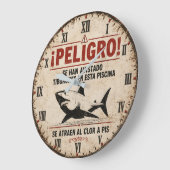 Funny Shark Warning Spanish Grote Klok (Hoek)