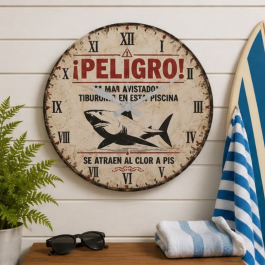 Funny Shark Warning Spanish Grote Klok