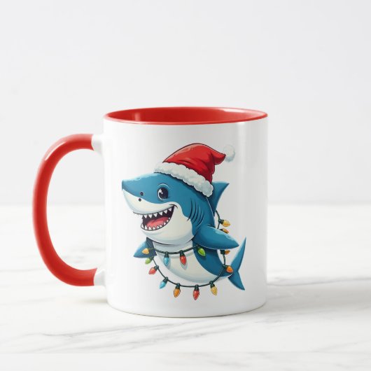 Funny Shark Wearing Santa Christmas Hat Mok (Links)