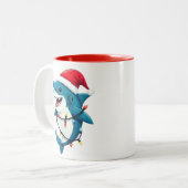 Funny Shark Wearing Santa Christmas Hat Tweekleurige Koffiemok (Voorkant links)