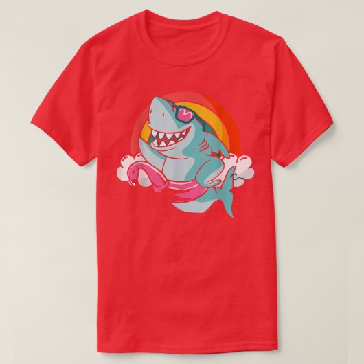 Funny Shark with Flamingo Floating Hoop Rainbow Cl T-shirt (Design voorkant)