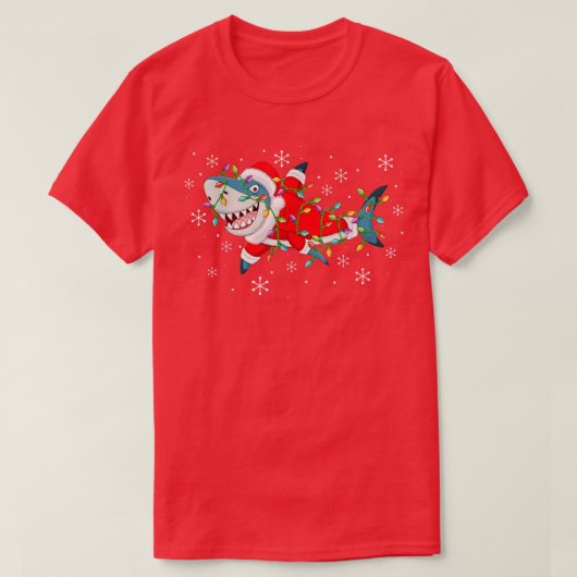 Funny Shark Xmas Licht Kerstmis T-shirt (Design voorkant)