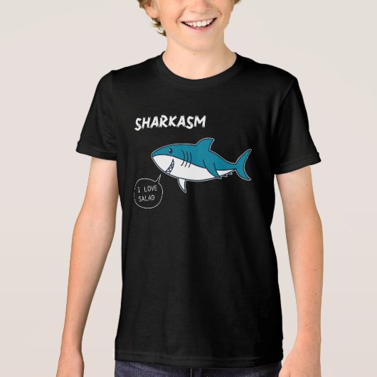 Funny Sharkasm 'I Love Salad' Cartoon T-Shirt Grap (Voorkant)