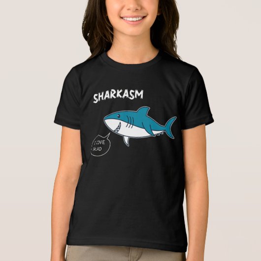 Funny Sharkasm 'I Love Salad' Cartoon T-Shirt Grap (Voorkant)