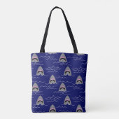 Funny Sharks and Ocean Waves Patterned Blue Tote Bag (Achterkant)