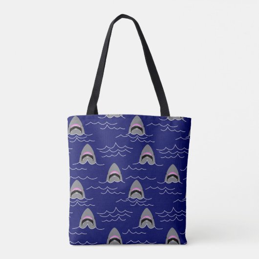 Funny Sharks and Ocean Waves Patterned Blue Tote Bag (Achterkant)