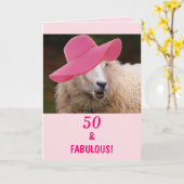Funny Sheep 50 en Fabulous Birthday Kaart (Gele Bloem)
