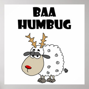 Funny Sheep Bah Humbug Kerstmis Cartoon Poster