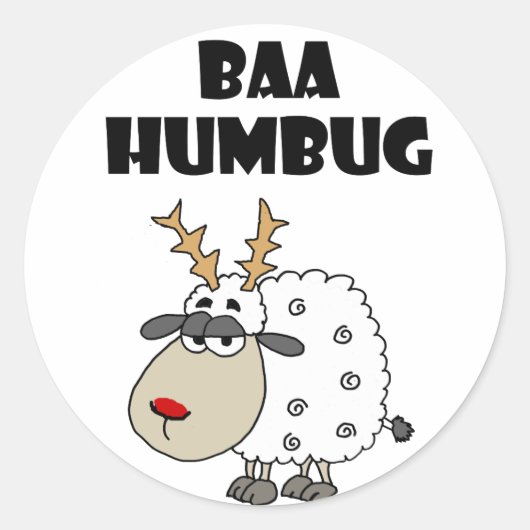 Funny Sheep Bah Humbug Kerstmis Cartoon Ronde Sticker (Voorkant)