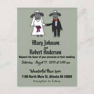 Funny Sheep Bride and Groom Wedding Invitation Uitnodiging Briefkaart