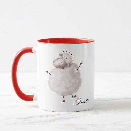 Funny Sheep Love Heart Persoonlijke naam Mok (Links)