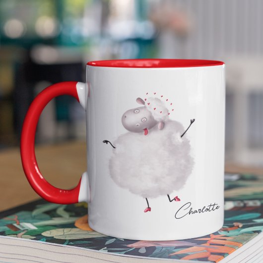 Funny Sheep Love Heart Persoonlijke naam Mok
